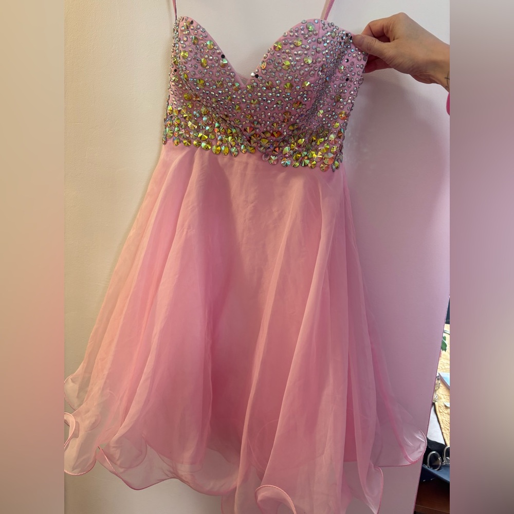 Pink Embellished strapless Prom Dress